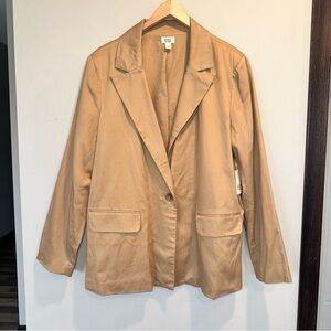 a.n.a Linen Cotton Tencel Blend Regular Fit Tan Neutral Single Breasted Blazer